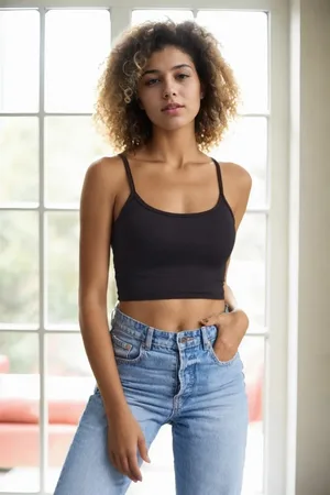 Dewberry 90499 Scuba Fabric Rope Strap Crop Top-BLACK