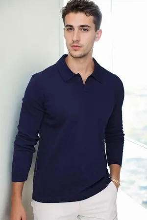 Dewberry 86813 Polo Neck Long Sleeve Knitwear-Navy Blue