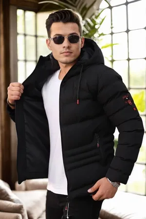 Dewberry 67514 Hooded Winter Mens Puffer Coat-BLACK