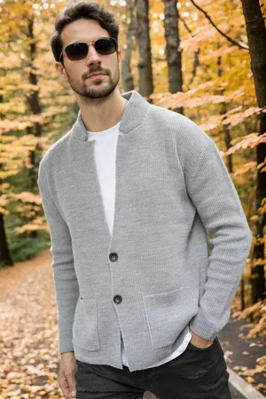 Dewberry 87095 Mens Knitwear Cardigan-GREY