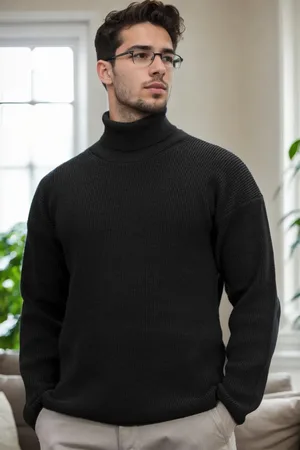 Dewberry 18701 Turtleneck Mens Knitwear-BLACK