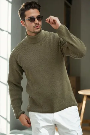 Dewberry 18701 Turtleneck Mens Knitwear-Khaki