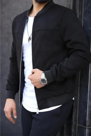 Dewberry C9291 Mens Suede College Jacket-BLACK