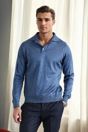 Dewberry 28296 Polo Neck Mens Knit Sweater-INDIGO