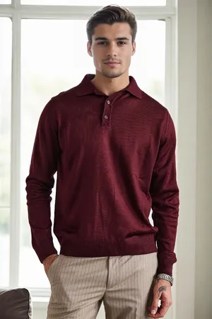 Dewberry 28296 Polo Neck Mens Knit Sweater-BURGUNDY