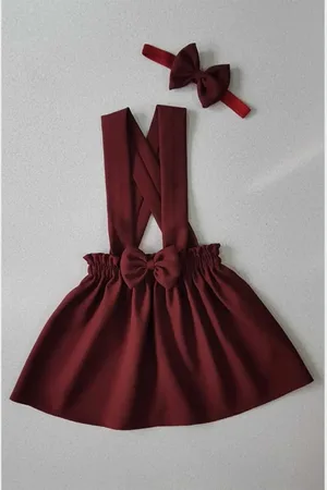 Dewberry N2436 Girls Crepe Dress Bandana-BURGUNDY