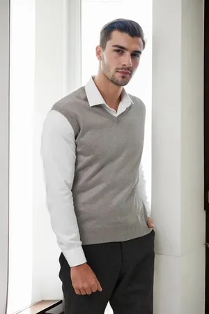 Dewberry 90829 V Neck Sleeveless Knit Mens Sweater-LIGHT GREY