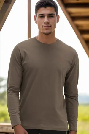 Dewberry T8588 BIKE COLLAR LONG SLEEVE T-SHIRT-PLAIN KHAKI