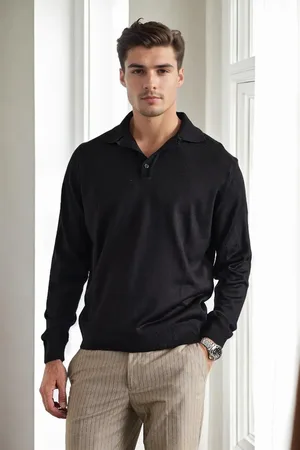 Dewberry 28296 Polo Neck Mens Knit Sweater-BLACK