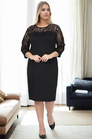 Dewberry 25846 Zebra Pattern Flock Print Plus Size Dress-BLACK