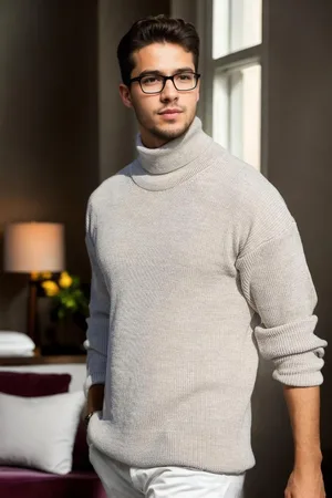 Dewberry 18701 Turtleneck Mens Knitwear-BEIGE