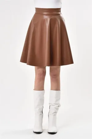 Dewberry 88854 Flared Faux Leather Skirt-TABA