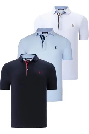 Dewberry TRIPLE SET T8582 MENS T-SHIRT-NAVY BLUE-WHITE-BABY BLUE