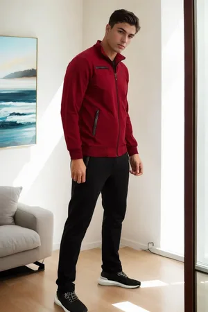 Dewberry 51357 Plus Size Mens Tracksuit Set-BORDEAUX