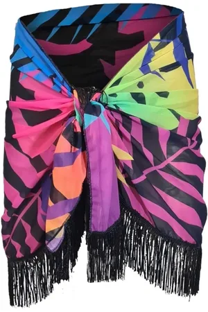 Dewberry 43272 43272 Patterned Pareo with Tassels-BLACK-PINK