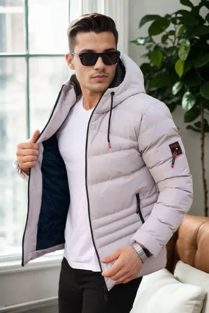 Dewberry 67514 Hooded Winter Mens Puffer Coat-STONE
