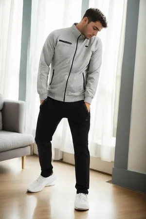 Dewberry 51357 Plus Size Mens Tracksuit Set-GREY