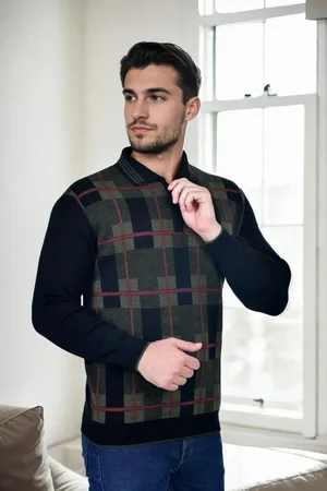 Dewberry 29496 Zippered Polo Neck Mens Sweater-BLACK