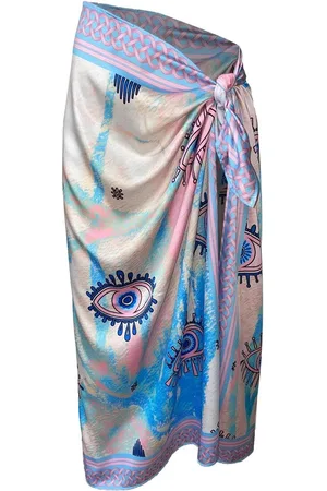 Dewberry 71058 Patterned Shiny Fabric Women Pareo-BLUE-PINK