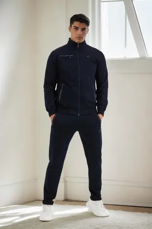 Dewberry 51357 Plus Size Mens Tracksuit Set-NAVY BLUE