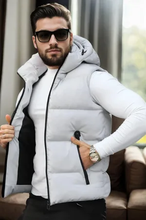 Dewberry 98149 Hooded Mens Vest-LIGHT GREY