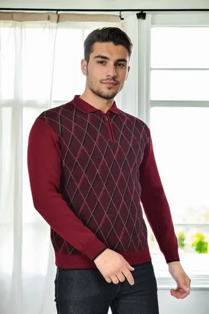 Dewberry 29477 Zippered Polo Collar Mens Sweater-BORDEAUX