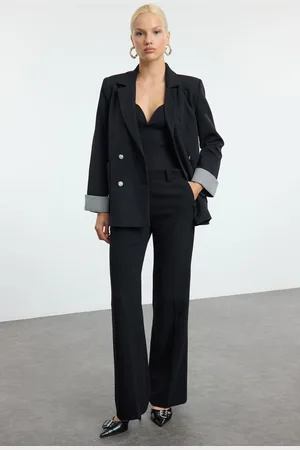 Trendyol Black Sleeve Patterned Lining Detailed Woven Blazer Jacket