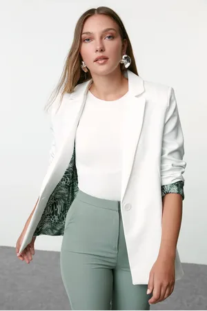 Trendyol White Regular Lined Detailed Woven Blazer Jacket
