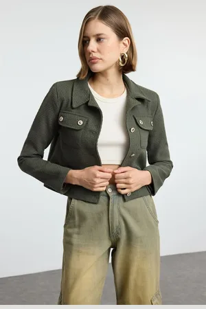 Trendyol Light Khaki Crop Woven Blazer Jacket