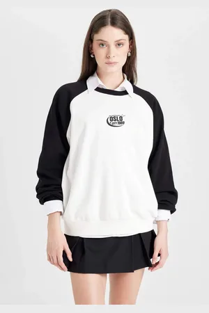 DeFacto Cool Loose Fit Crew Neck Color Block Printed Sweatshirt