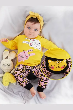 Denokids Leopard Baby Girl T-shirt Tights-Pants Set