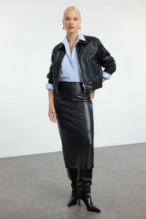 Trendyol Black High Waist Pencil Skirt with Fitted Slit