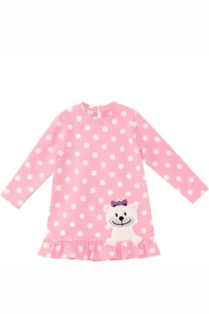 Denokids Teddy Bear Baby Girl Polka Dot Pink Dress