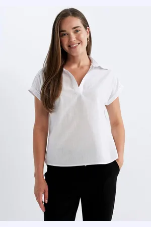 DeFacto Regular Fit Flared Cotton Polo Neck Short Sleeve Blouse