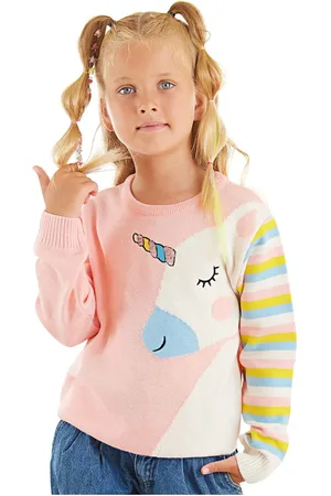 Denokids Dívčí Svetr s Jednorožcem Růžový Pletený