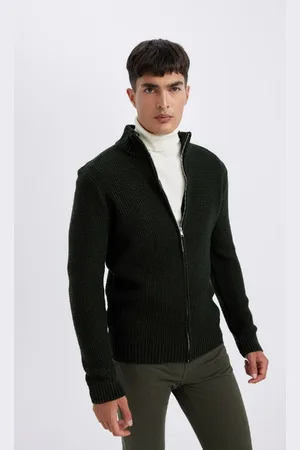 DeFacto Standard Fit Regular Cut Half Turtleneck Zippered Knitwear Cardigan