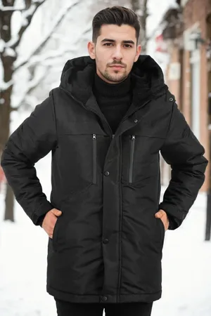 Dewberry 95968 Hooded Coat Parka with Fleece Inside-BLACK
