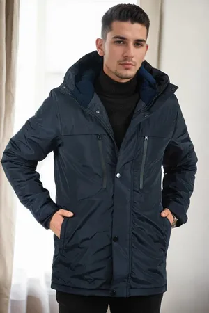 Dewberry 95968 Hooded Coat Parka with Fleece Inside-NAVY