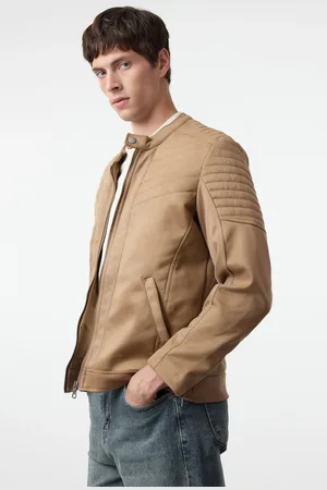 Trendyol Camel Slim Fit Suede Winter Biker Wind and Water Resistant Coat Jacket