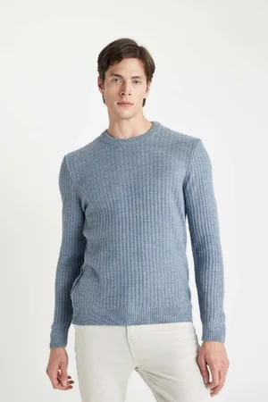 DeFacto Standard Fit Regular Cut Crew Neck Jacquard Aviator Knitwear Sweater