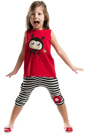 Denokids Red Ladybug Striped Girl