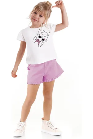 Denokids Ribbed Rabbit Girls Kids T-shirt Shorts Set