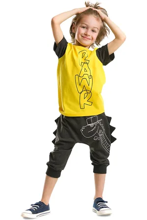 Denokids žebrované tričko Rawr pro chlapce a kraťasy Capri