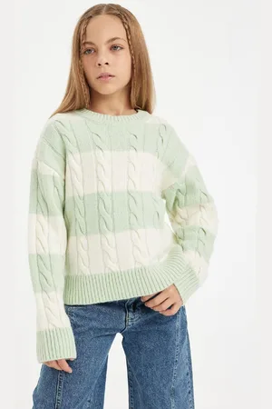 DeFacto Girl Striped Crew Neck Hair Knitted Sweater