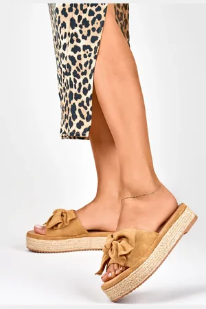 Primohurt Hnědé žabky espadrille s mašlí