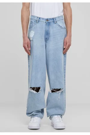 Urban classics Pánské džíny Heavy Unce Knee Cut Baggy modré