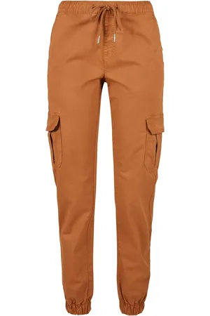 Urban classics Dámské cargo joggingové kalhoty s vysokým pasem z karamelu