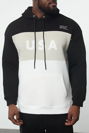 Trendyol Black Oversize/Wide Cut Hooded Color Block Plus Size Sweatshirt