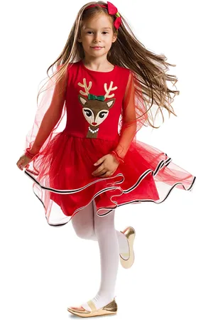 Denokids Tulle Girl Deer Red Christmas Tutu Dress