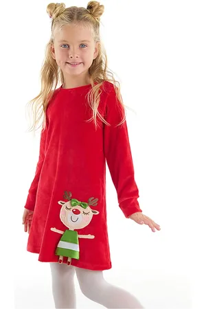 Denokids Nezbedná Sobí Dívka Vánoční Sametové Červené Šaty